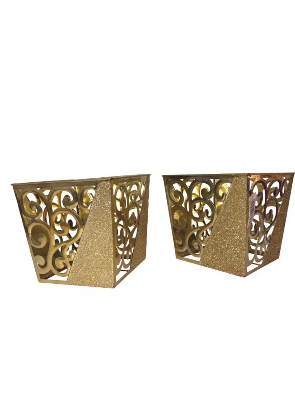 Gold Metal Planter Set Decorative Glam Wedding Centerpiece Hollywood Regency